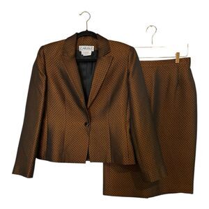 Carlisle Silk Tweed Bronze Brown Shimmer  2 Piece Suit Sz 10 Jacket & Skirt R13